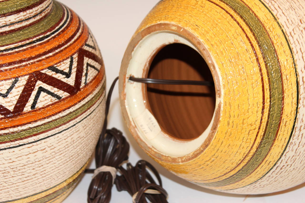Pair of Vintage Bitossi Italian Art Pottery Navajo Tribal Lamps 2