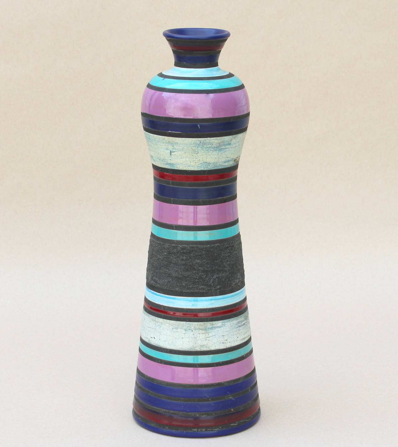 Mid-Century Modern Ettore Sottsass for Bitossi Banded Italian Art Pottery Vase with Raymor Label