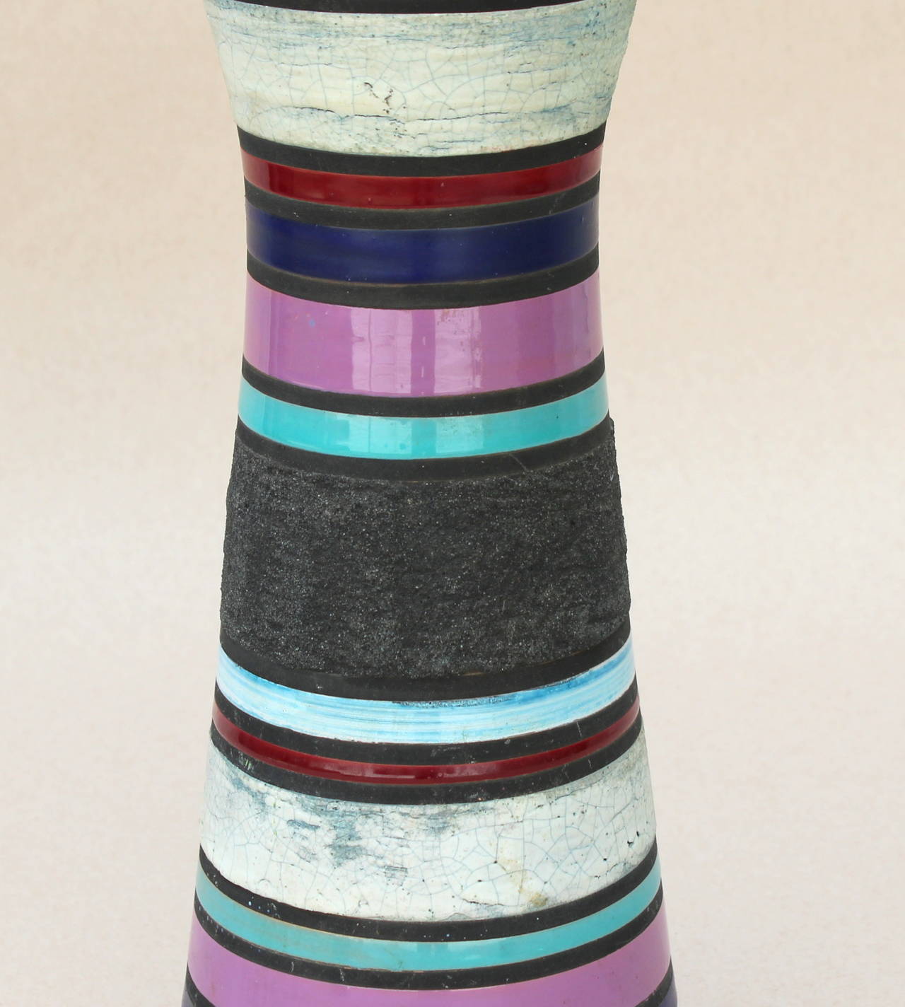Ettore Sottsass for Bitossi Banded Italian Art Pottery Vase with Raymor Label 3