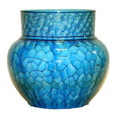 Large Turquoise Jardiniere with "Cracked Ice" Design