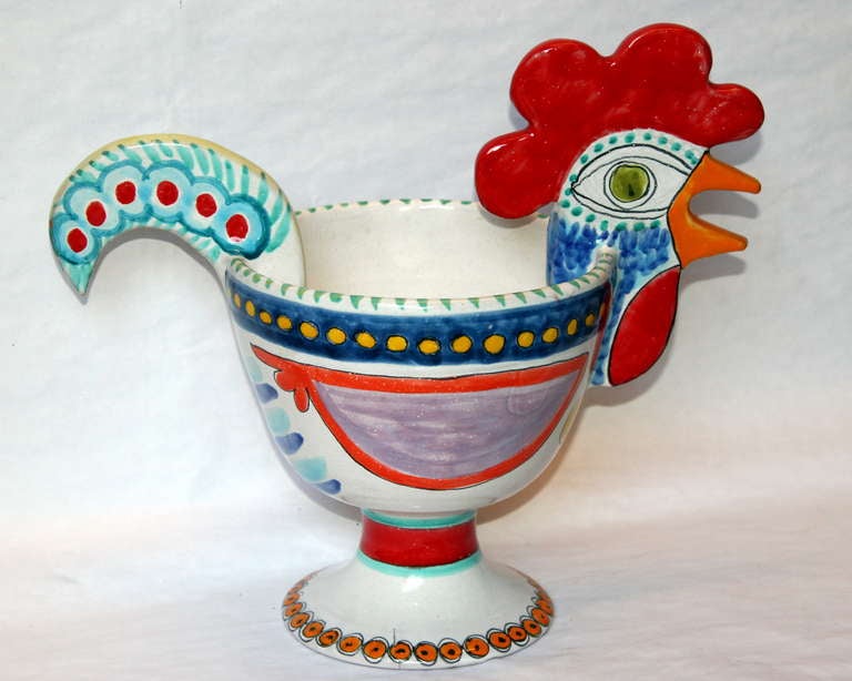 Vintage Italian DeSimone Pottery Rooster Bowl Centerpiece