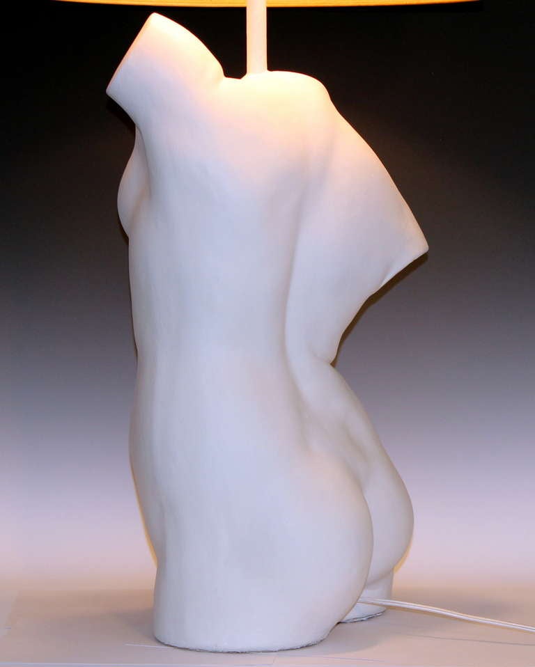 Mid-20th Century Vintage Lifesize Female Nude Figure Plaster Sculpture Lamp