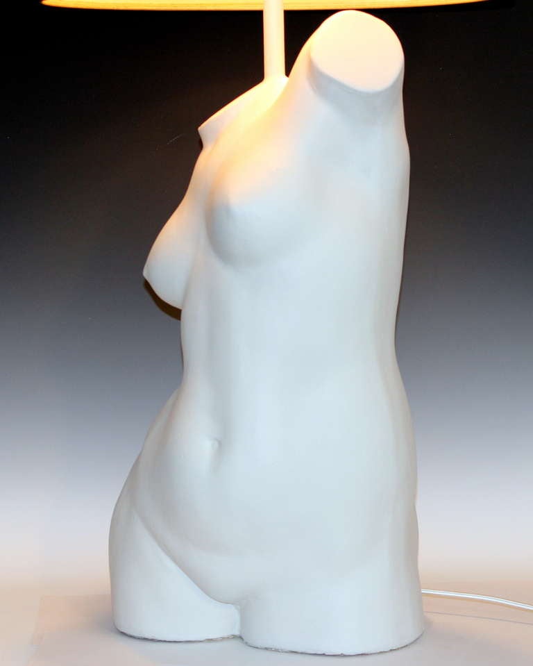 Minimalist Vintage Lifesize Female Nude Figure Plaster Sculpture Lamp
