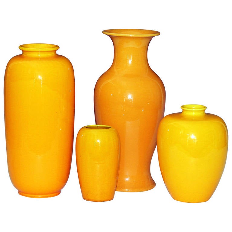 Four Yellow Awaji Pottery Vases at 1stdibs