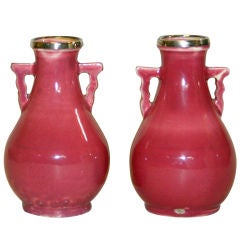 Antique Pair Brannams Barum Ware English Art Pottery Vases