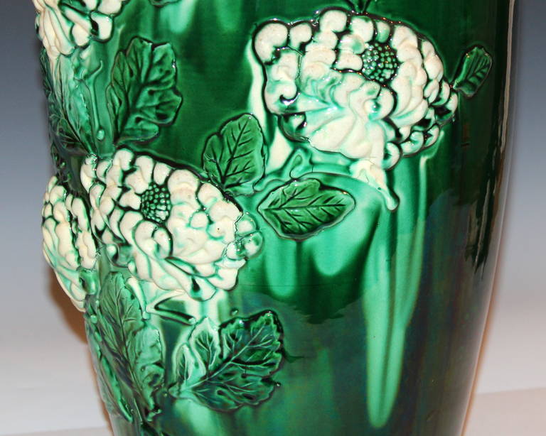 Large Awaji Vase with Applied Chrysanthemums 1