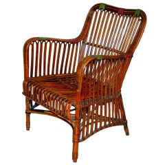 Antique Stick Wicker Bent Wood Rattan Adirondack Chair