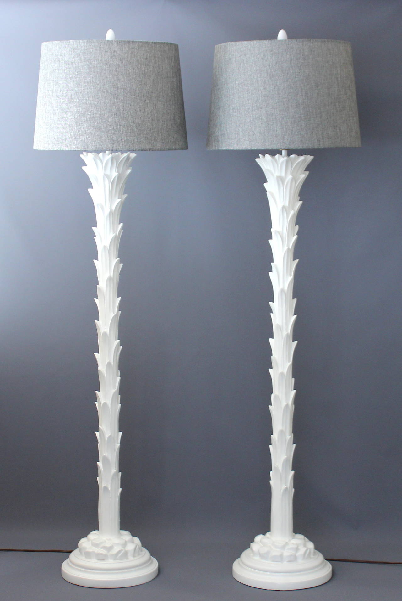 Pair of vintage plaster Chapman palm tree floor lamps in Serge Roche style, circa 1970. 54