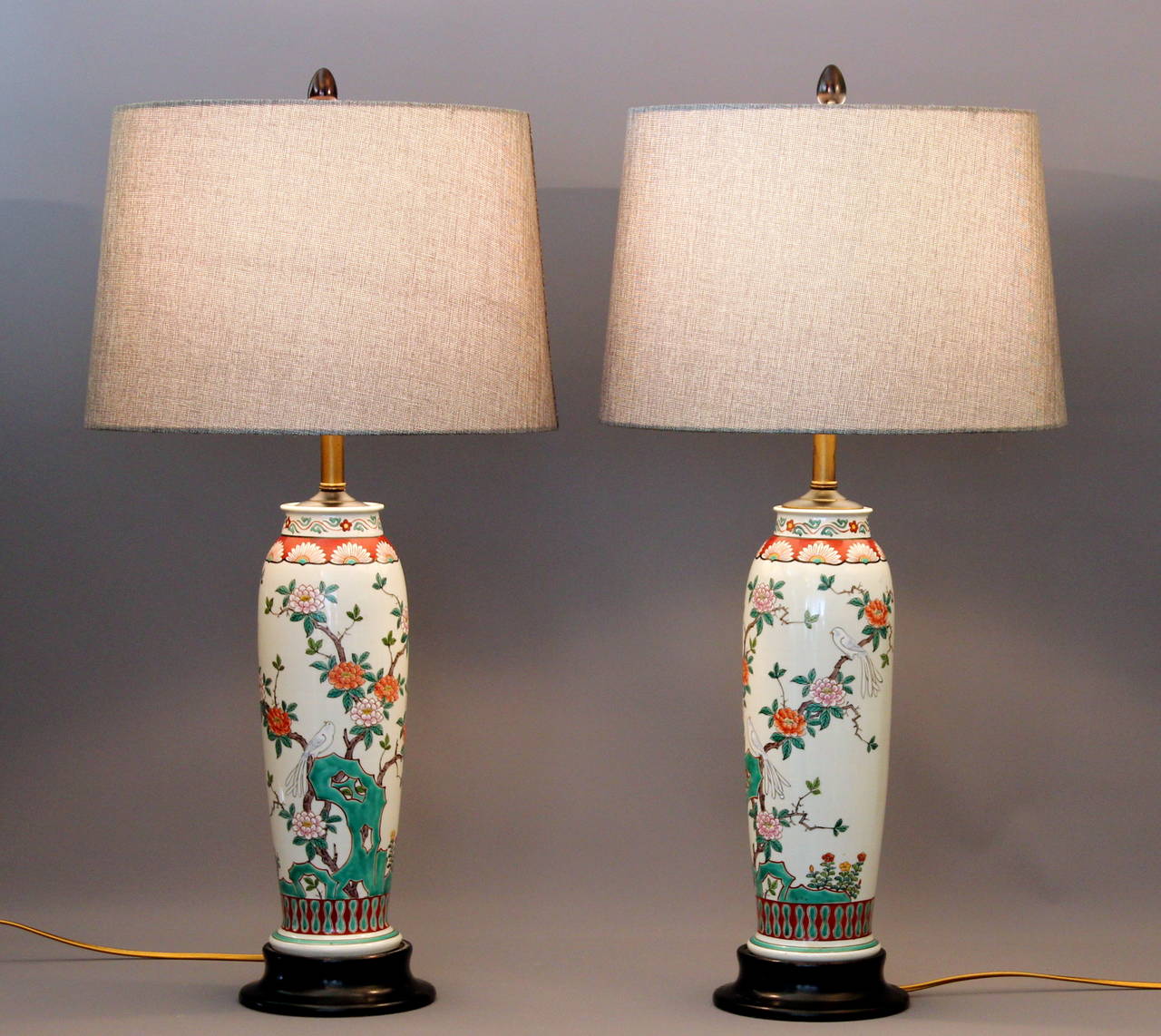 Good quality Japanese hand turned and enamelled porcelain lamps, circa 1930's. 30