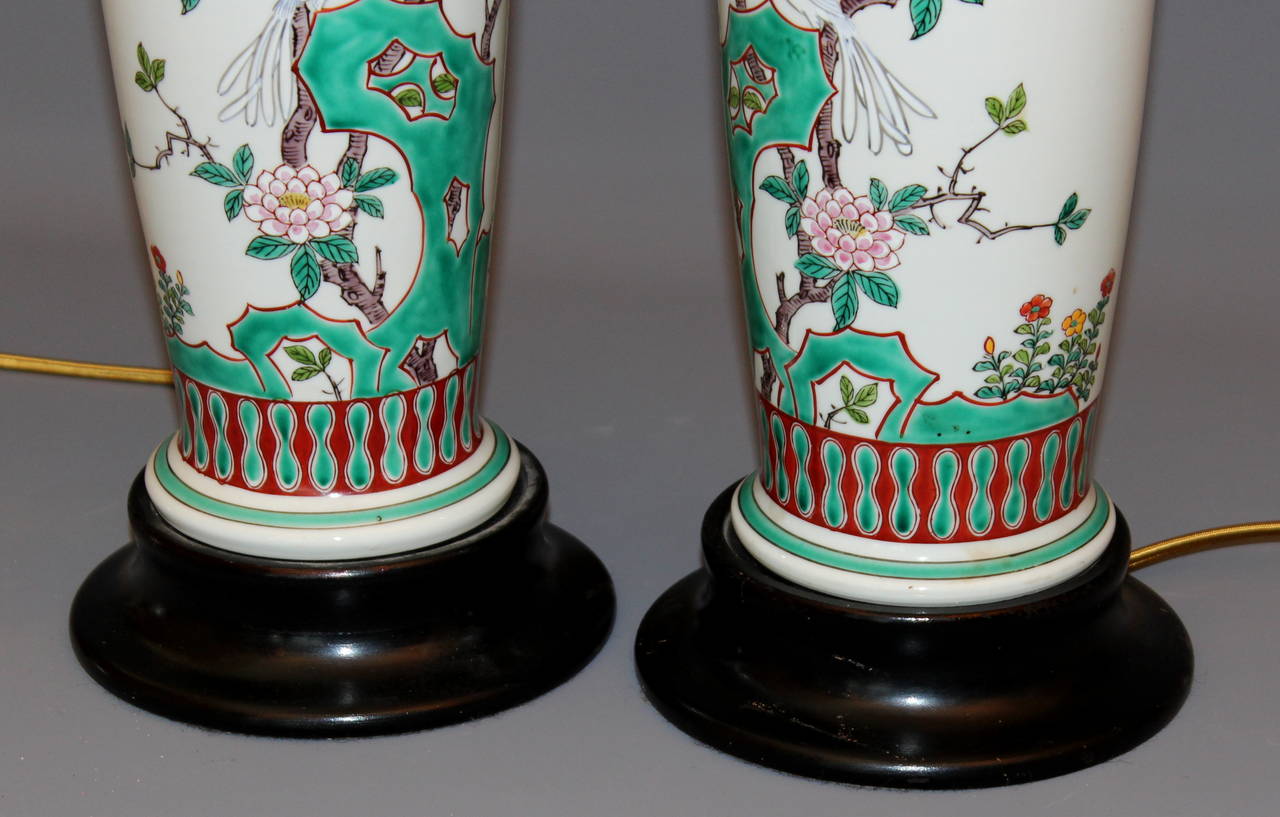 Mid-20th Century Matched Pair Vintage Japanese Porcelain Famille Verte Lamps