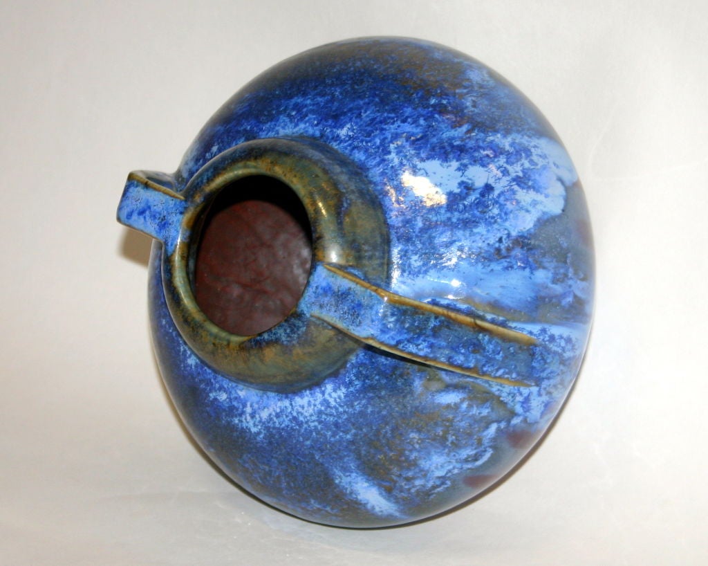 Pottery Fulper Vase with Blue Crystalline Glaze