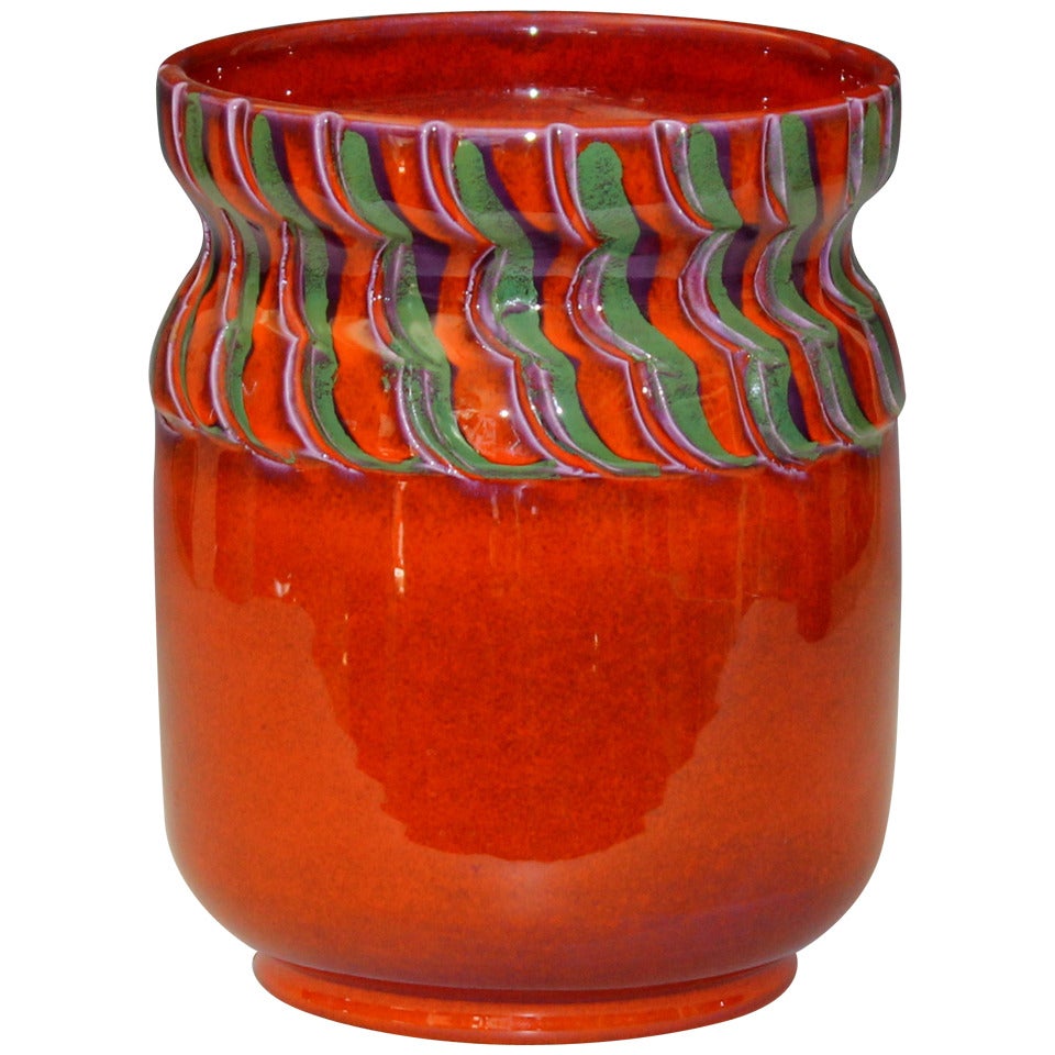 Vintage Italian Art Pottery Hot Orange Bellini for Raymor Vase