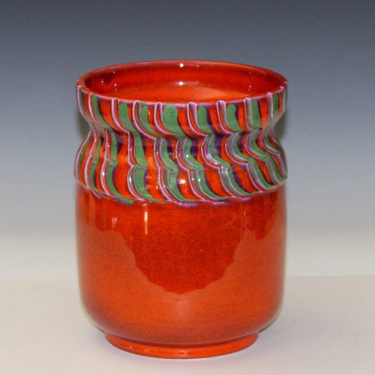 Mid-Century Modern Vintage Italian Art Pottery Hot Orange Bellini for Raymor Vase