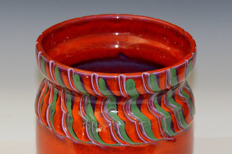 Turned Vintage Italian Art Pottery Hot Orange Bellini for Raymor Vase