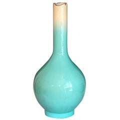 Antique Large Kyoto-Awaji Bottle Vase in Sky Blue Crackle Glaze