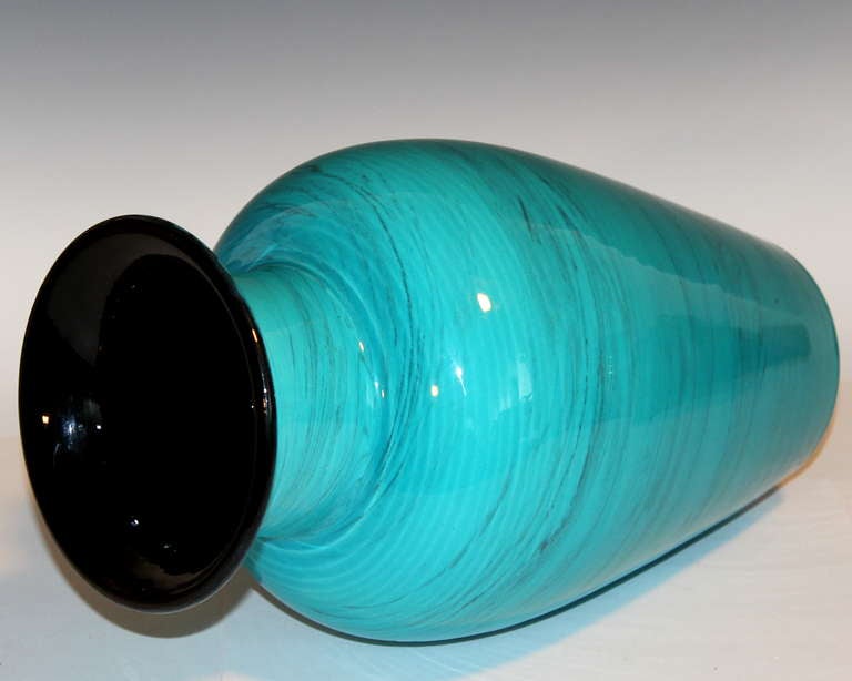 Minimalist Vintage Italian Bitossi Pottery Turquoise Marbleized Vase