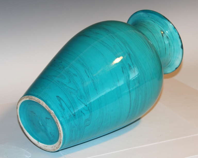 Turned Vintage Italian Bitossi Pottery Turquoise Marbleized Vase