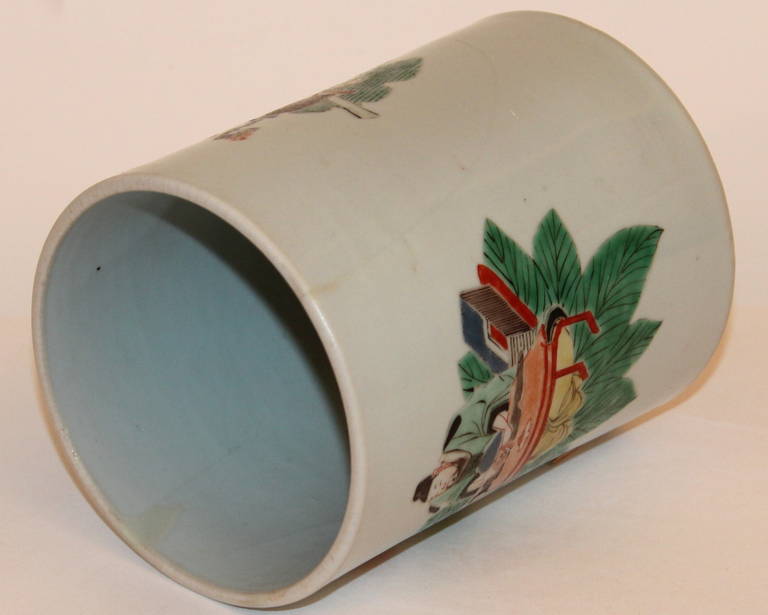 Chinese Export Antique Chinese Kangxi Porcelain Famille Verte Brush Pot Bitong