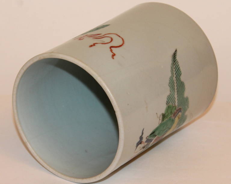 Turned Antique Chinese Kangxi Porcelain Famille Verte Brush Pot Bitong