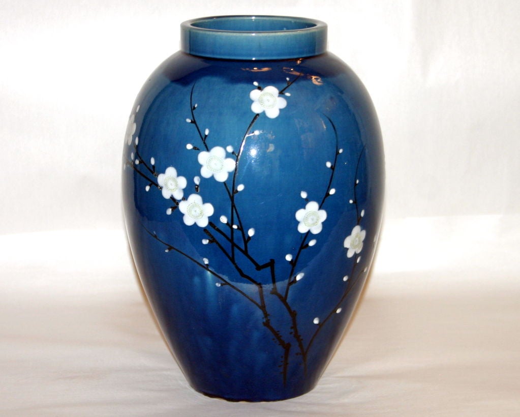 Large Awaji Vase with Cherry Blossoms