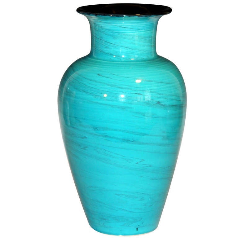 Vintage Italian Bitossi Pottery Turquoise Marbleized Vase at 1stDibs