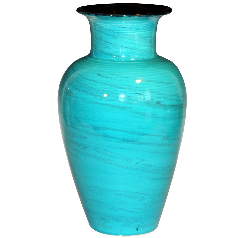 Vintage Italian Bitossi Pottery Turquoise Marbleized Vase