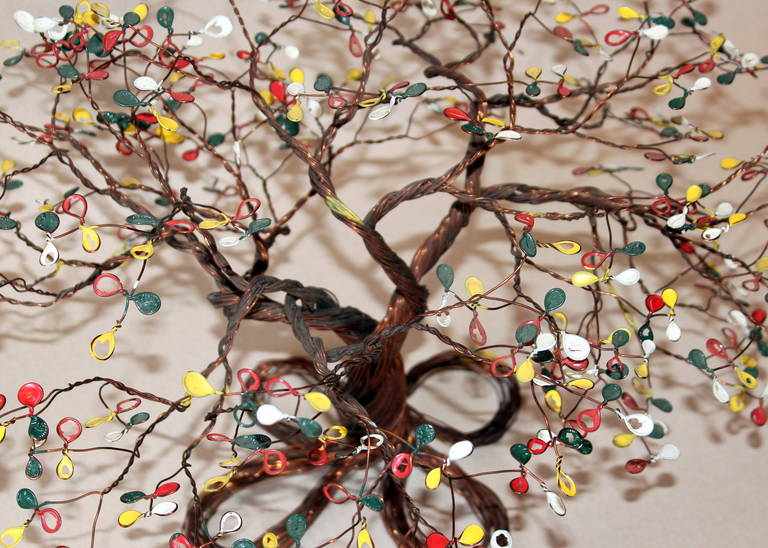 Folk Art Whimsical Vintage Copper Wire Bonsai Tree Sculpture