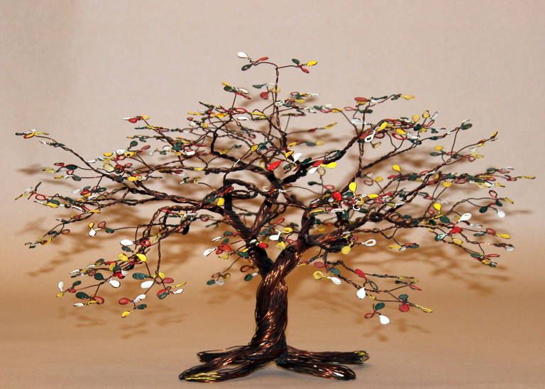 Copper wire tree sculpture with 