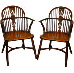 Pair Antique English Windsor Arm Chairs