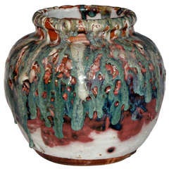 Awaji Vase with Heavy Drip Glaze