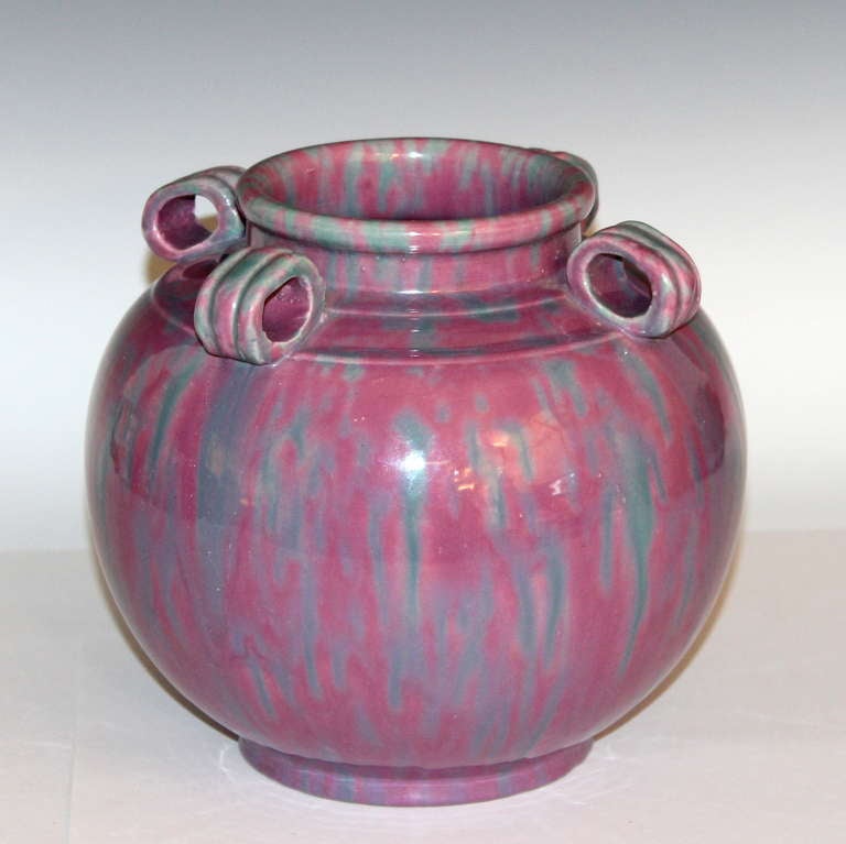 Art Deco Awaji Pottery Pink Flambe Vase