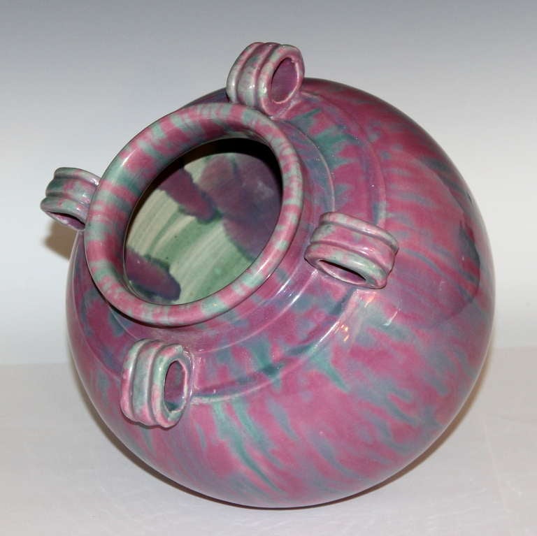 Japanese Awaji Pottery Pink Flambe Vase