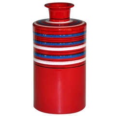Red Bitossi Cylinder Vase with Enameled Rings