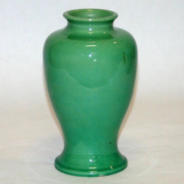 Awaji vase in simple baluster form with light sea green glaze. Impressed kiln mark.