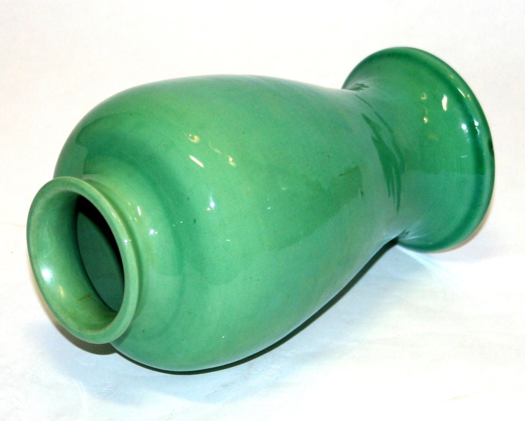 Hand-Crafted Awaji Pottery Sea Green Vase For Sale