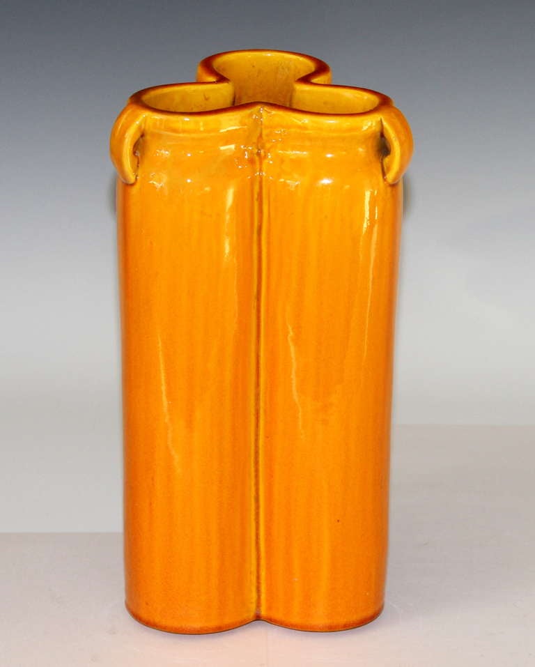 Art Deco Awaji Triple Form Yellow Vase