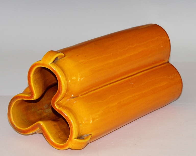Hand-Crafted Awaji Triple Form Yellow Vase