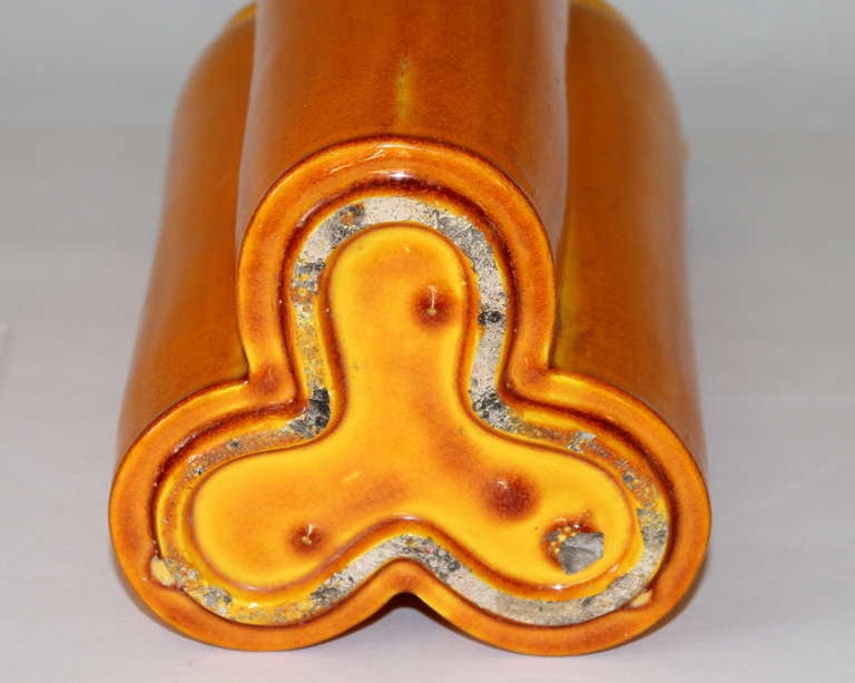 Pottery Awaji Triple Form Yellow Vase