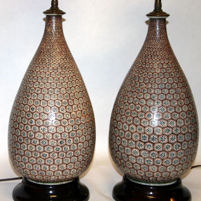 Japanese Pair Antique Kutani Lamps