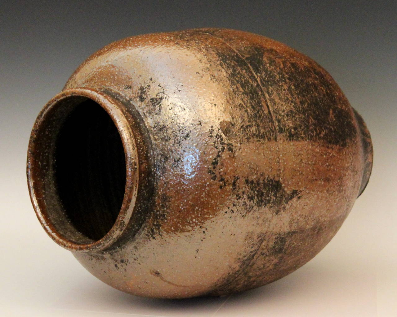 Antique Japanese Shigaraki Folk Art Pottery Mingei Storage Jar Vase and Cover 1
