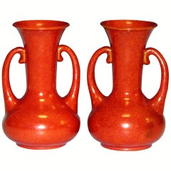 Pair Chrome Orange Awaji Vases