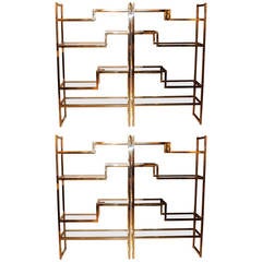 Pair of Vintage Mid-Century Brass and Glass Display Shelf Étagères