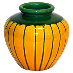 Antique Awaji Vase with Green over Yellow Glaze