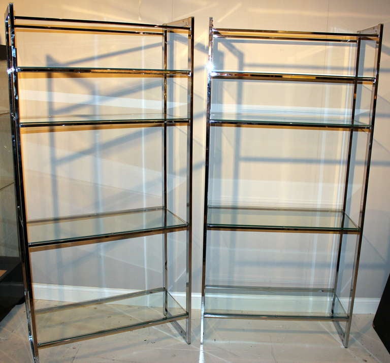 Pair Vintage Chrome Etageres In Excellent Condition For Sale In Wilton, CT