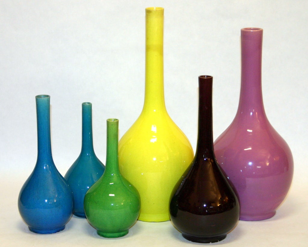 Kyoto and Awaji bottle vases in various sizes, colors, and forms.