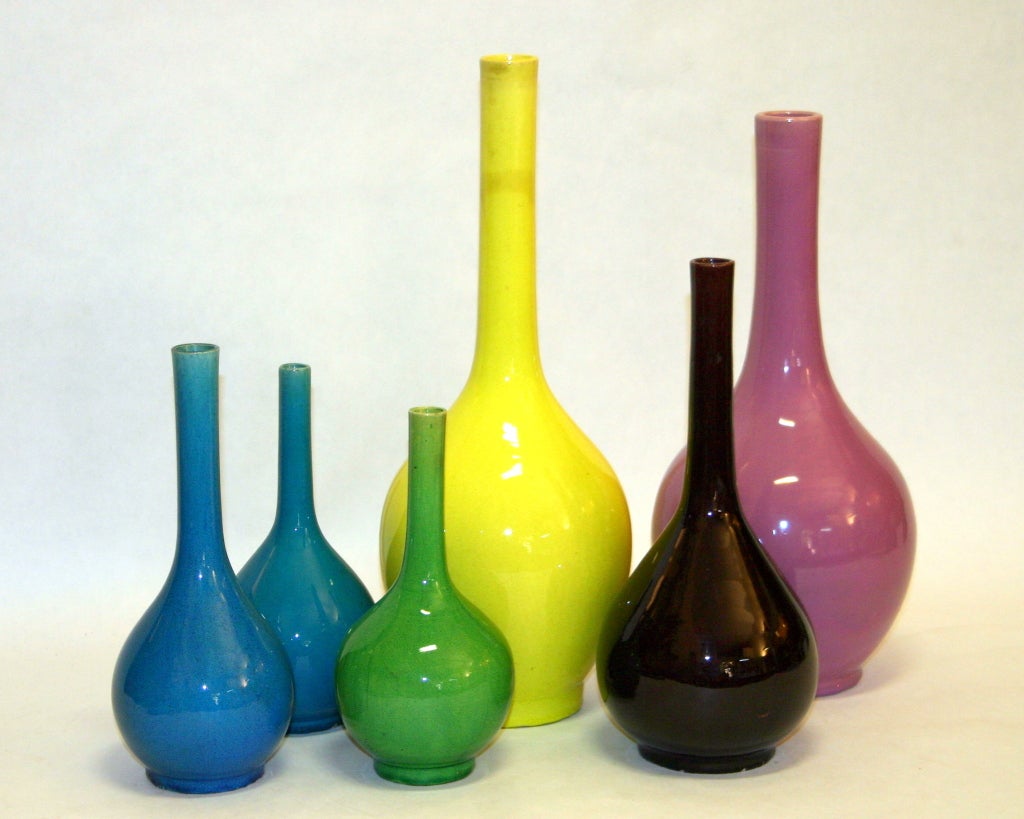 Japanese Vintage Kyoto and Awaji Bottle Vases For Sale