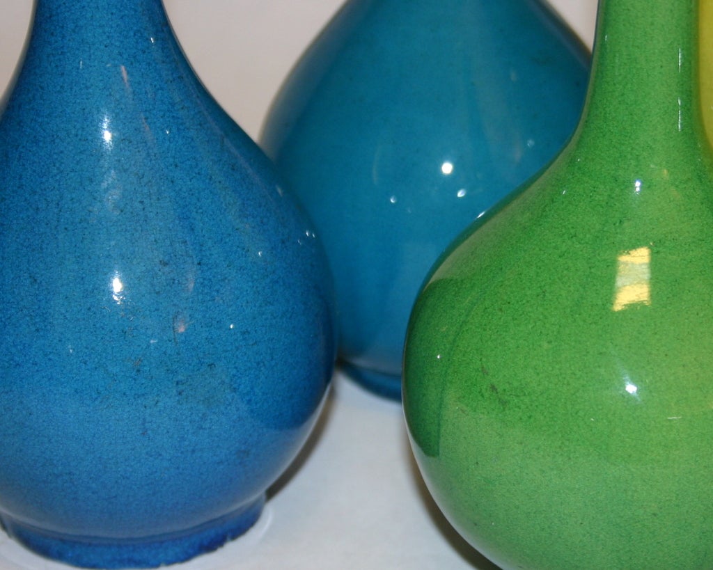 Hand-Crafted Vintage Kyoto and Awaji Bottle Vases For Sale