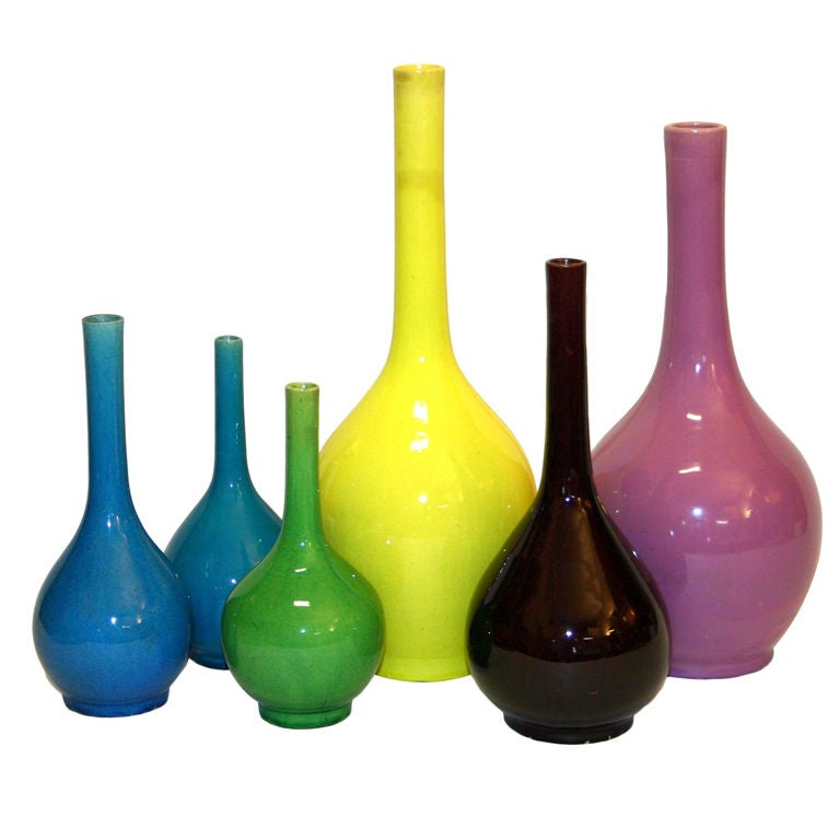 Vintage Kyoto and Awaji Bottle Vases For Sale