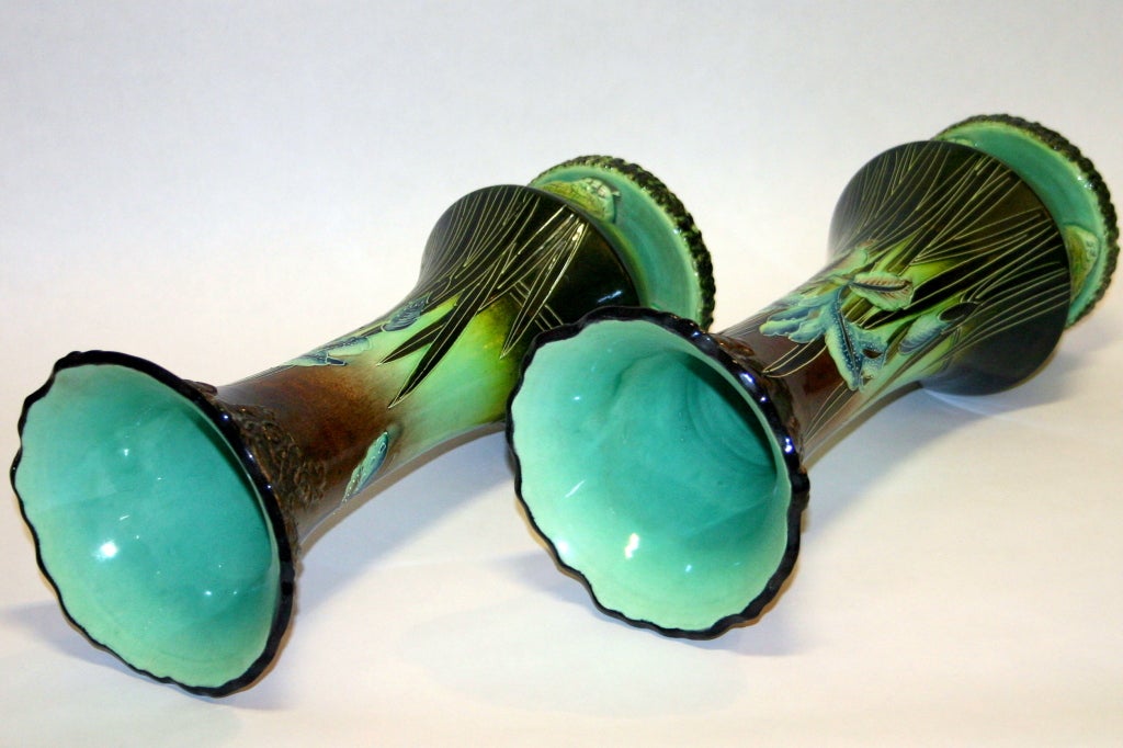 Japanese Pair Antique Kyoto Vases