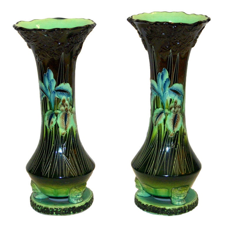Pair Antique Kyoto Vases
